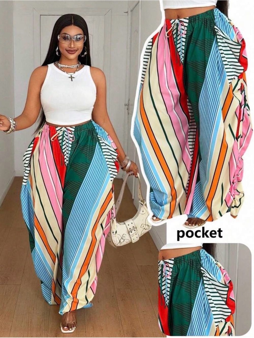 SHEIN Multicolor Striped Wide-Leg Pocket Pants